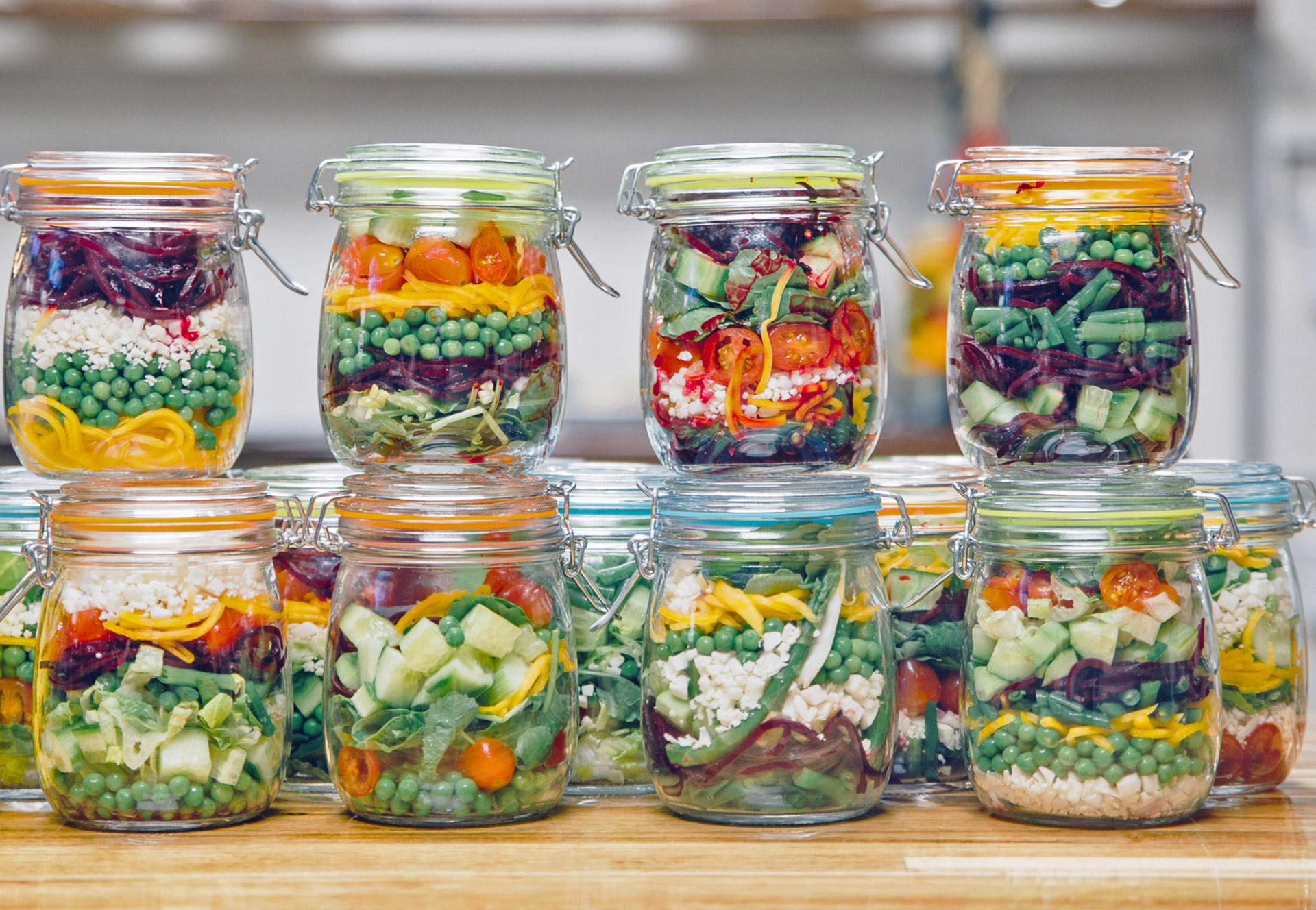 Jars of pre-made salads